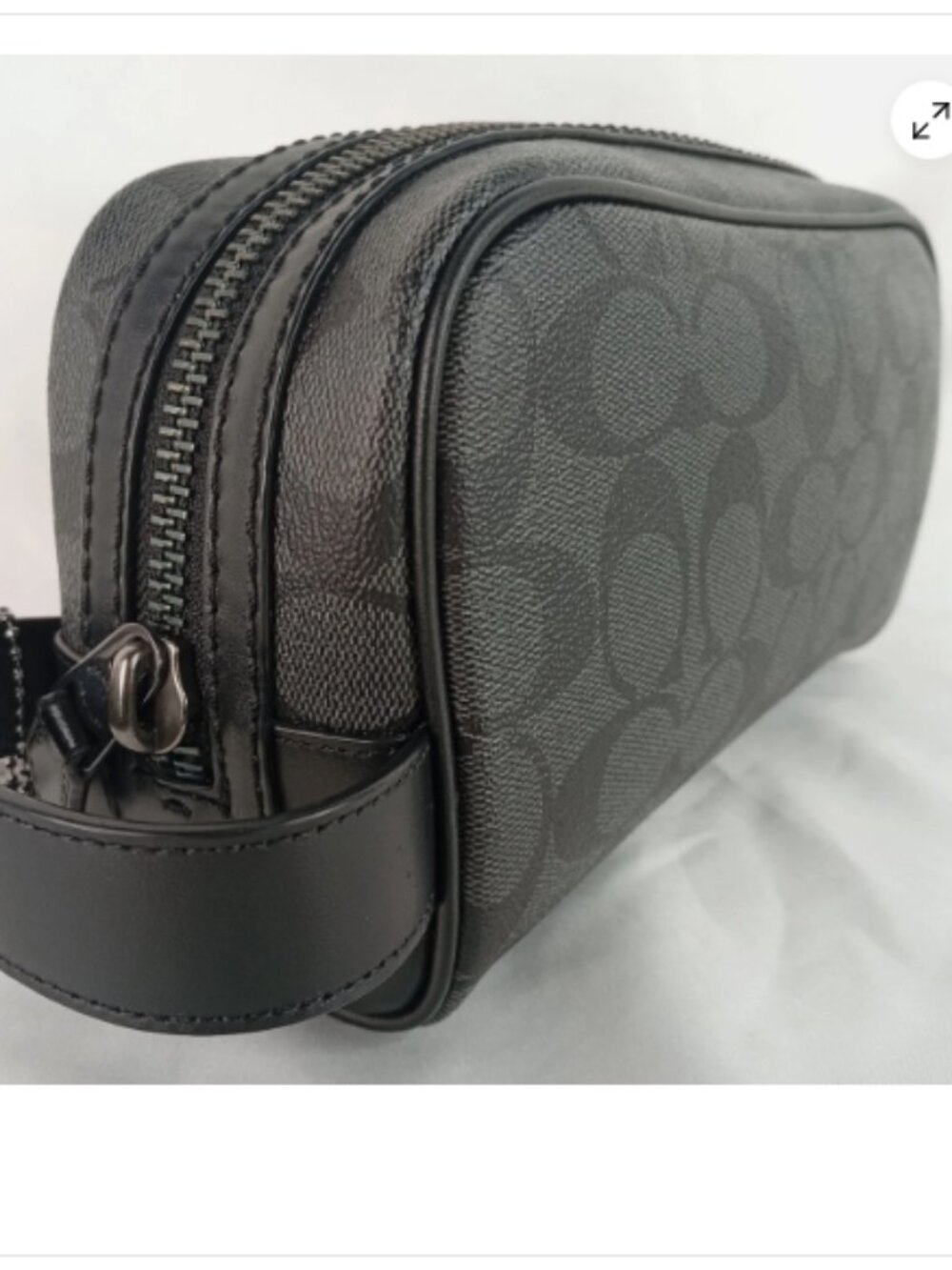 Pre-Owned Coach Signature Canvas Small Travel Kit Toiletry Bag Charcoal Black - Picture 6 of 14